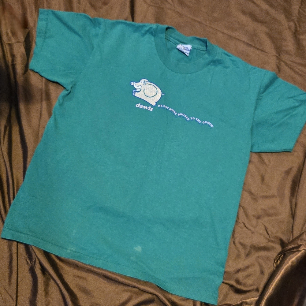 Vintage 90s Dawls Graphic Tee Green Elephant “Bounce to the Ounce” USA M
